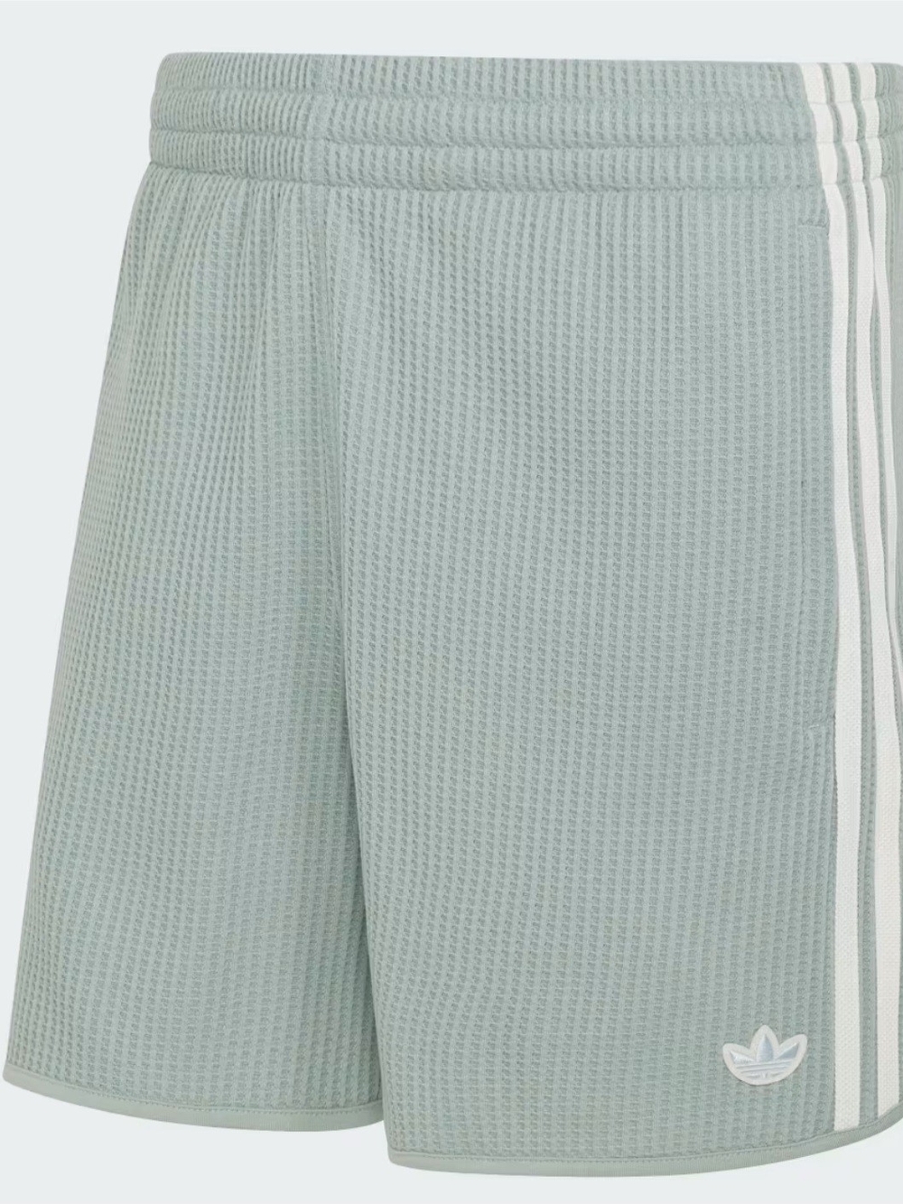 adidas Sage Green Summer Glow Waffle Knit Athletic Shorts with White Stripes